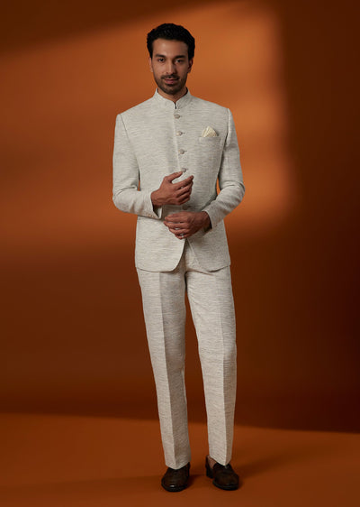 Ivory Viscose Textured Jodhpuri Set