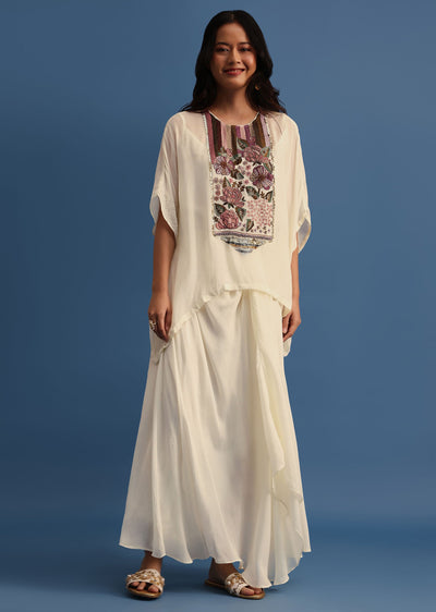 ivory georgette skirt and cape in resham-sg227448 1 f3c8061b-6d03-46b8-8a93-aa70ce32b204