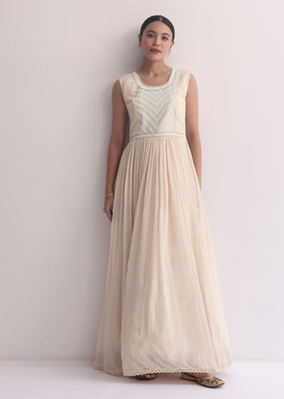Off White Indo Fusion Lucknowi Anarkali With Jacket