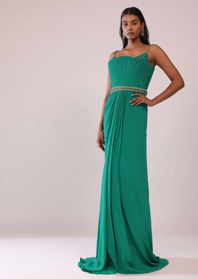 jade green crepe gown adorned with moti-sg151388 2