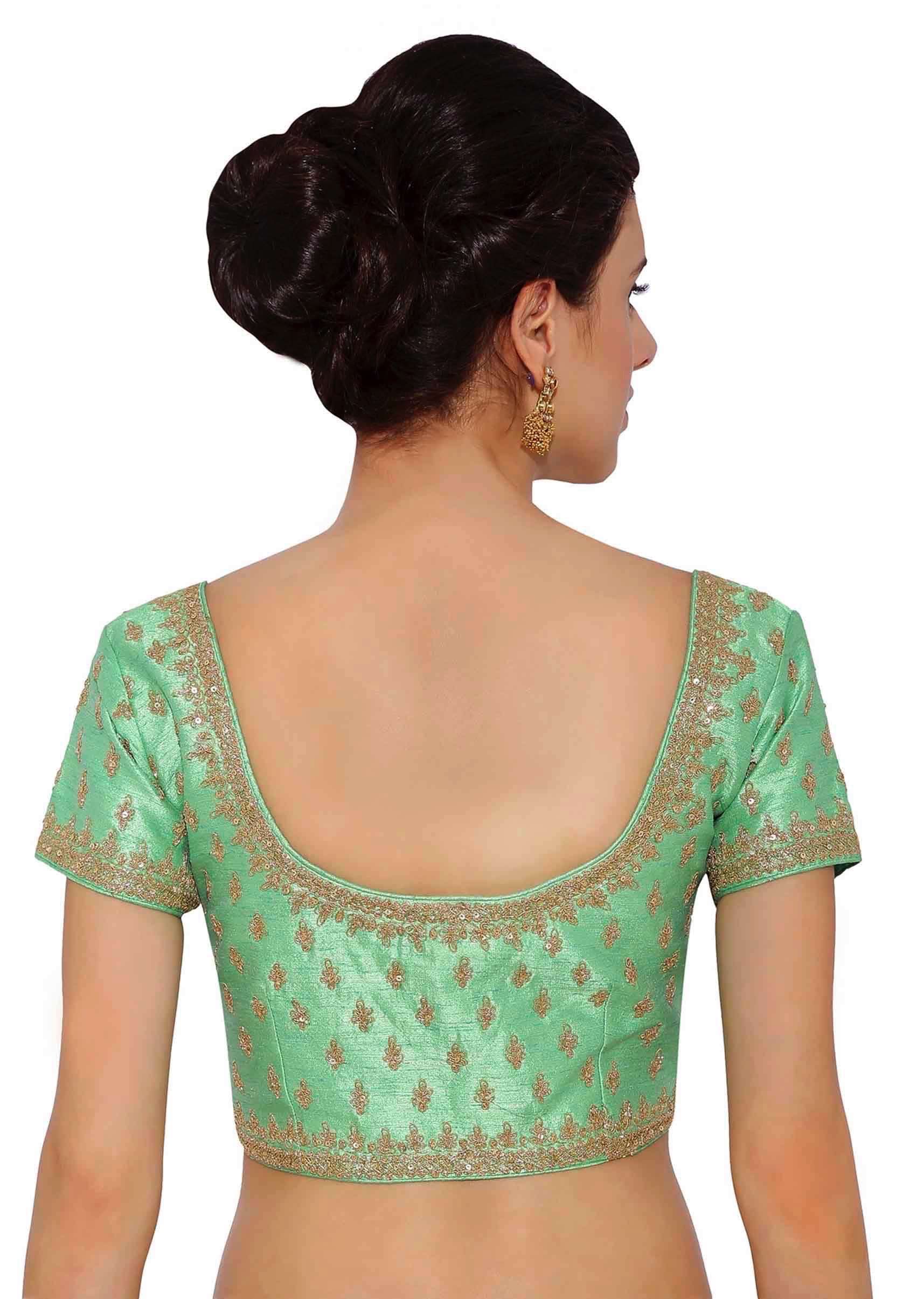 Sea Green  Blouse With Embroidery And Side Zip - KALKI Fashion India
