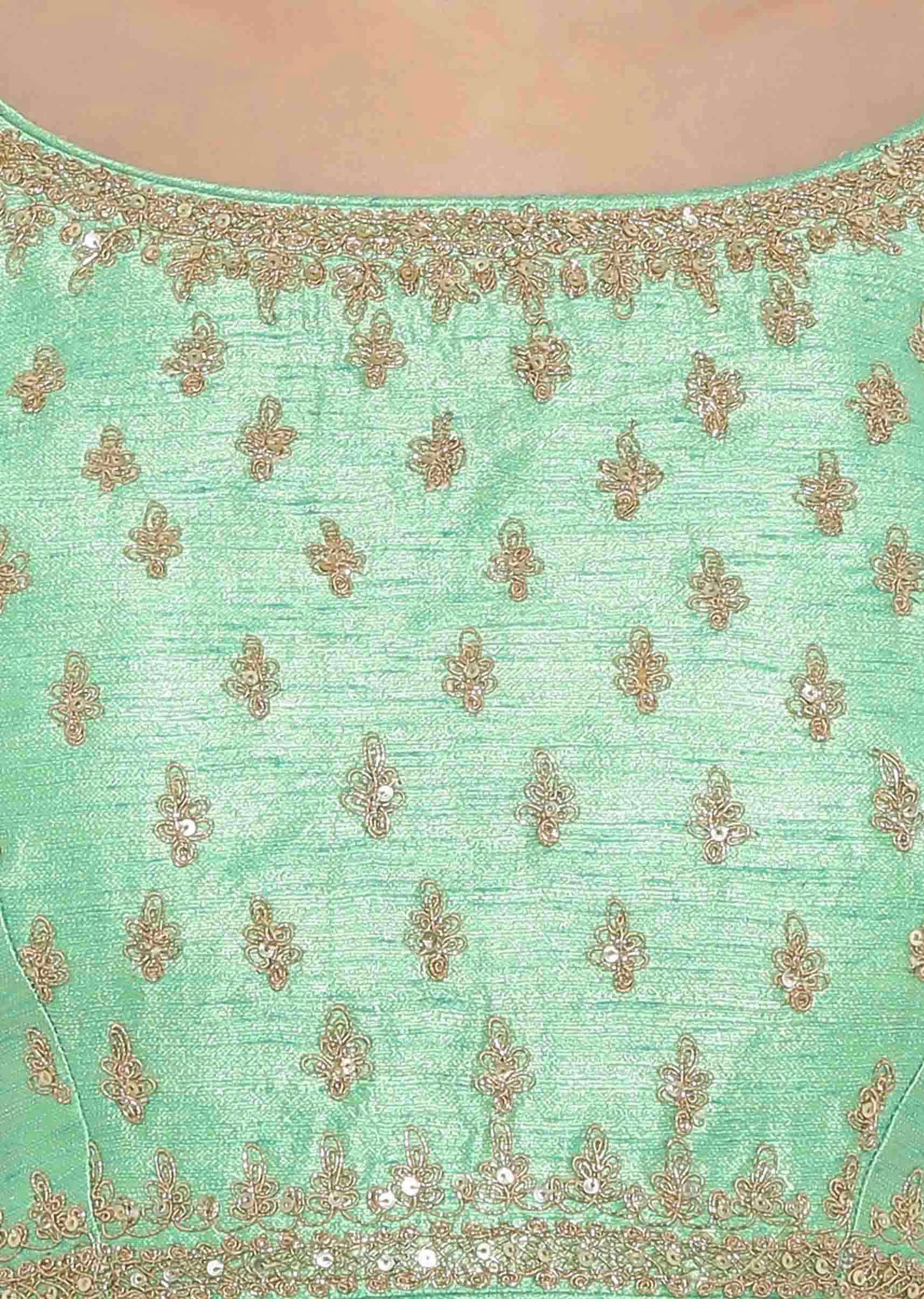Sea Green  Blouse With Embroidery And Side Zip - KALKI Fashion India
