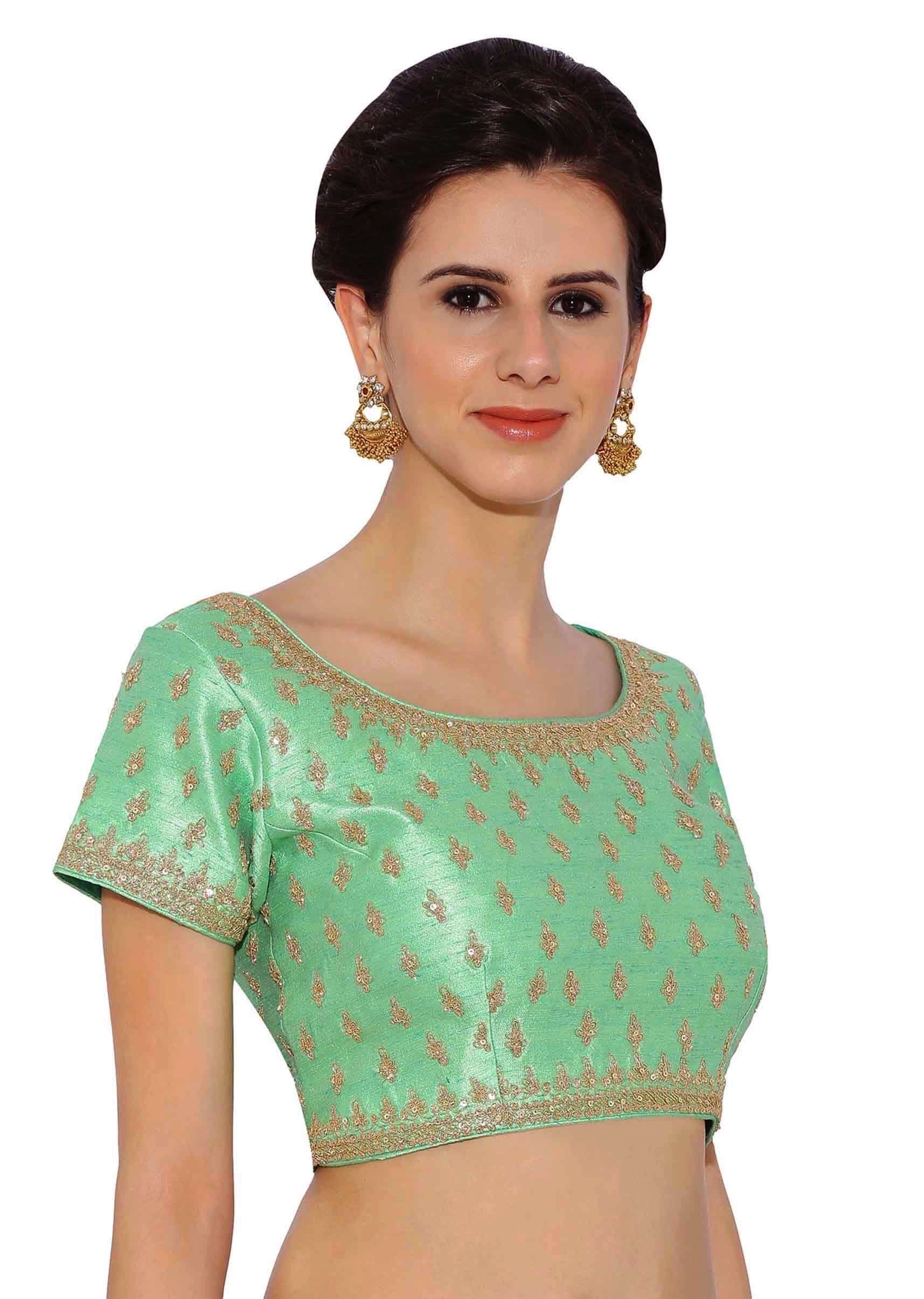 Sea Green  Blouse With Embroidery And Side Zip - KALKI Fashion India