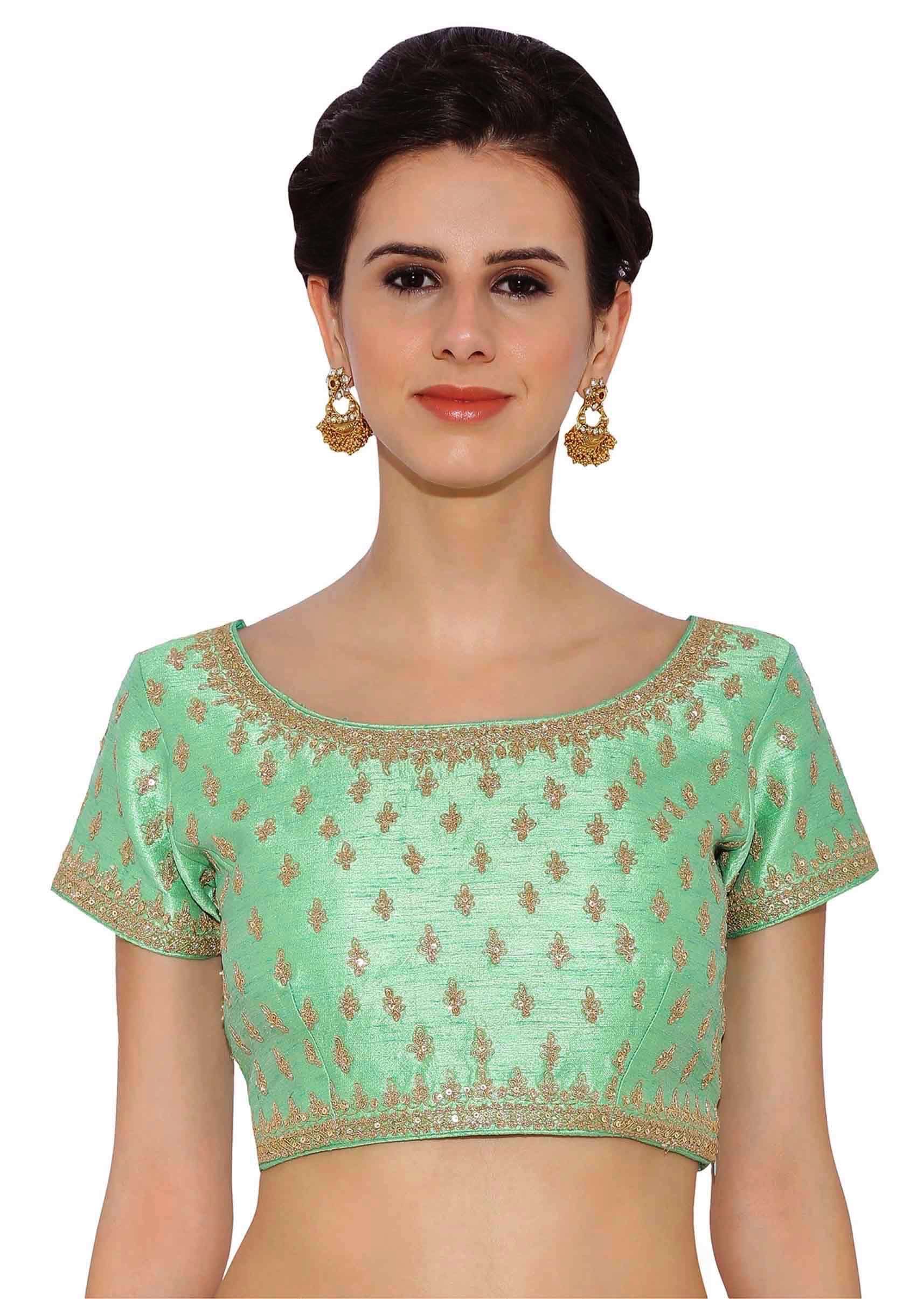 Sea Green  Blouse With Embroidery And Side Zip - KALKI Fashion India