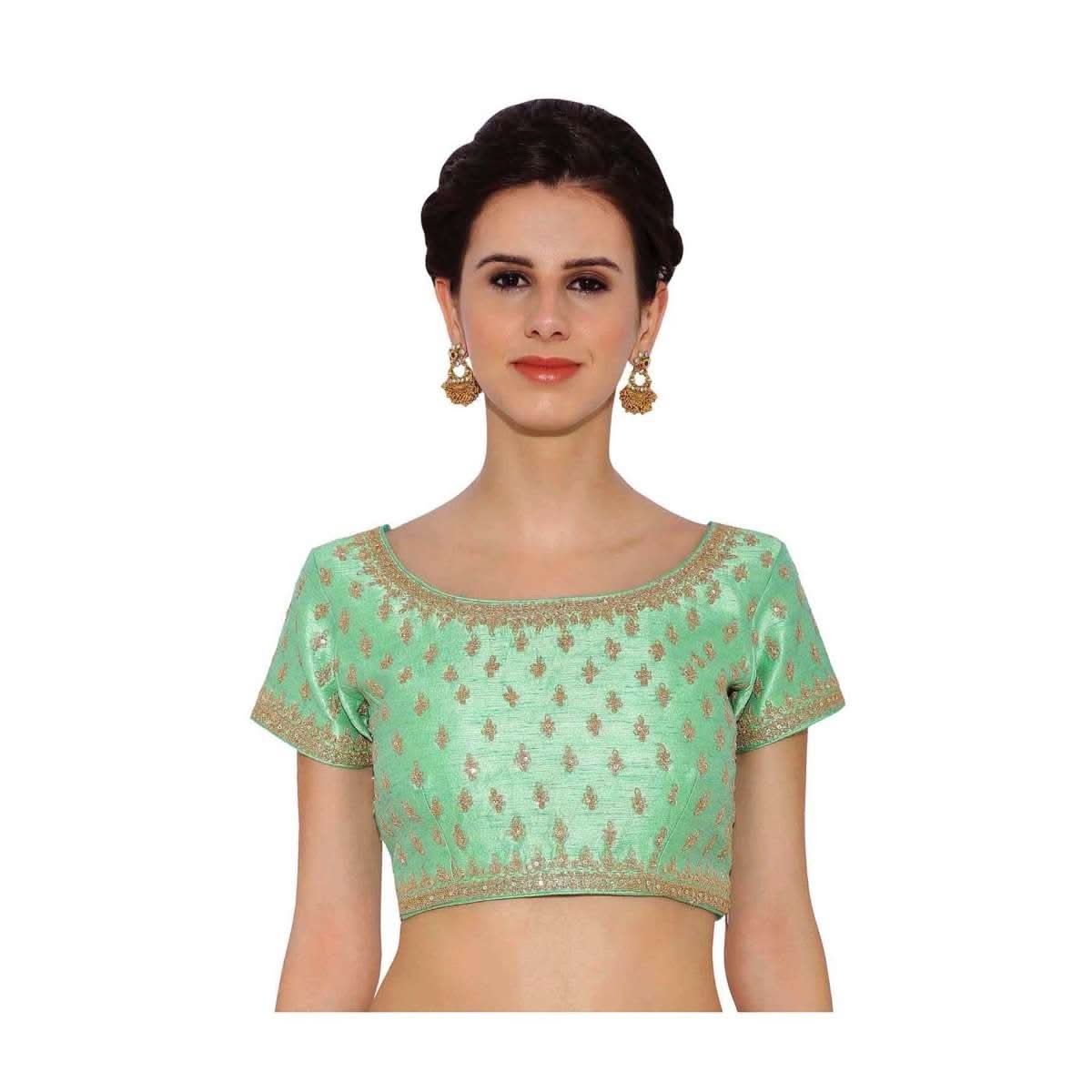 Sea Green  Blouse With Embroidery And Side Zip - KALKI Fashion India