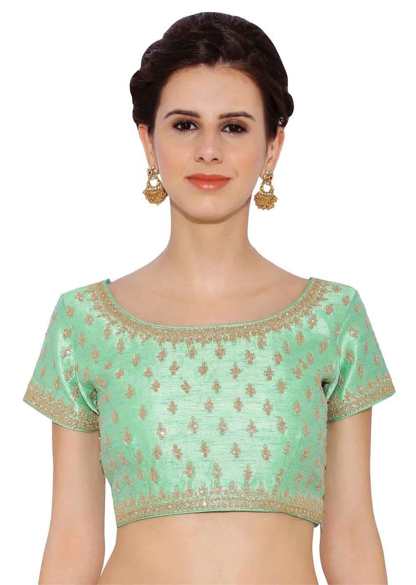 Sea Green  Blouse With Embroidery And Side Zip - KALKI Fashion India