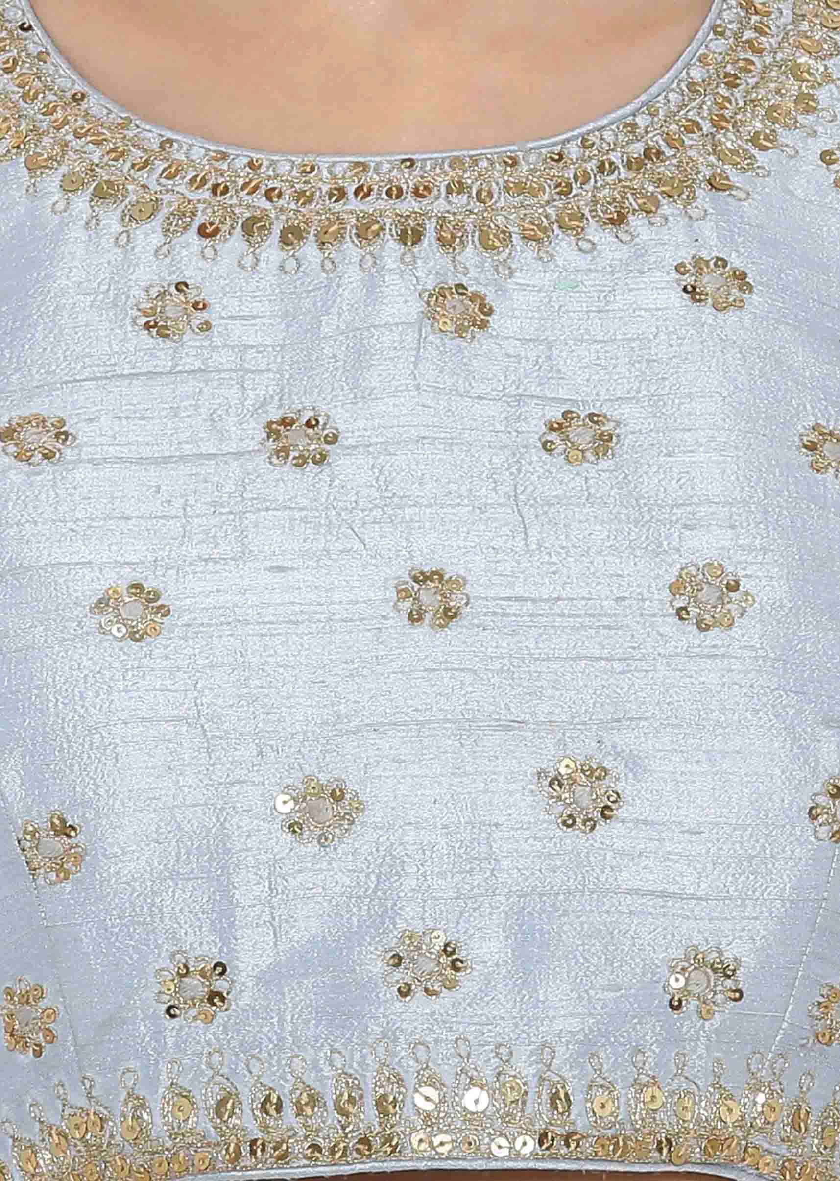 Mint Blue Blouse In Raw Silk With Sequins Embroidery And Side Zip Online - Kalki Fashion - KALKI Fashion India