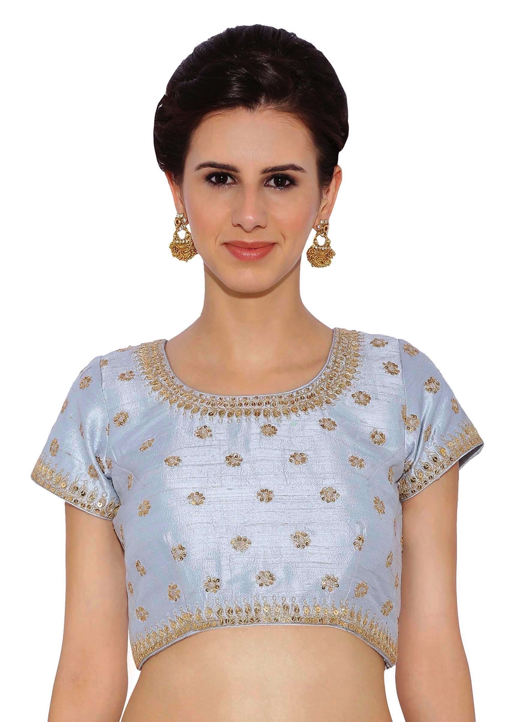 Mint Blue Blouse In Raw Silk With Sequins Embroidery And Side Zip Online - Kalki Fashion - KALKI Fashion India
