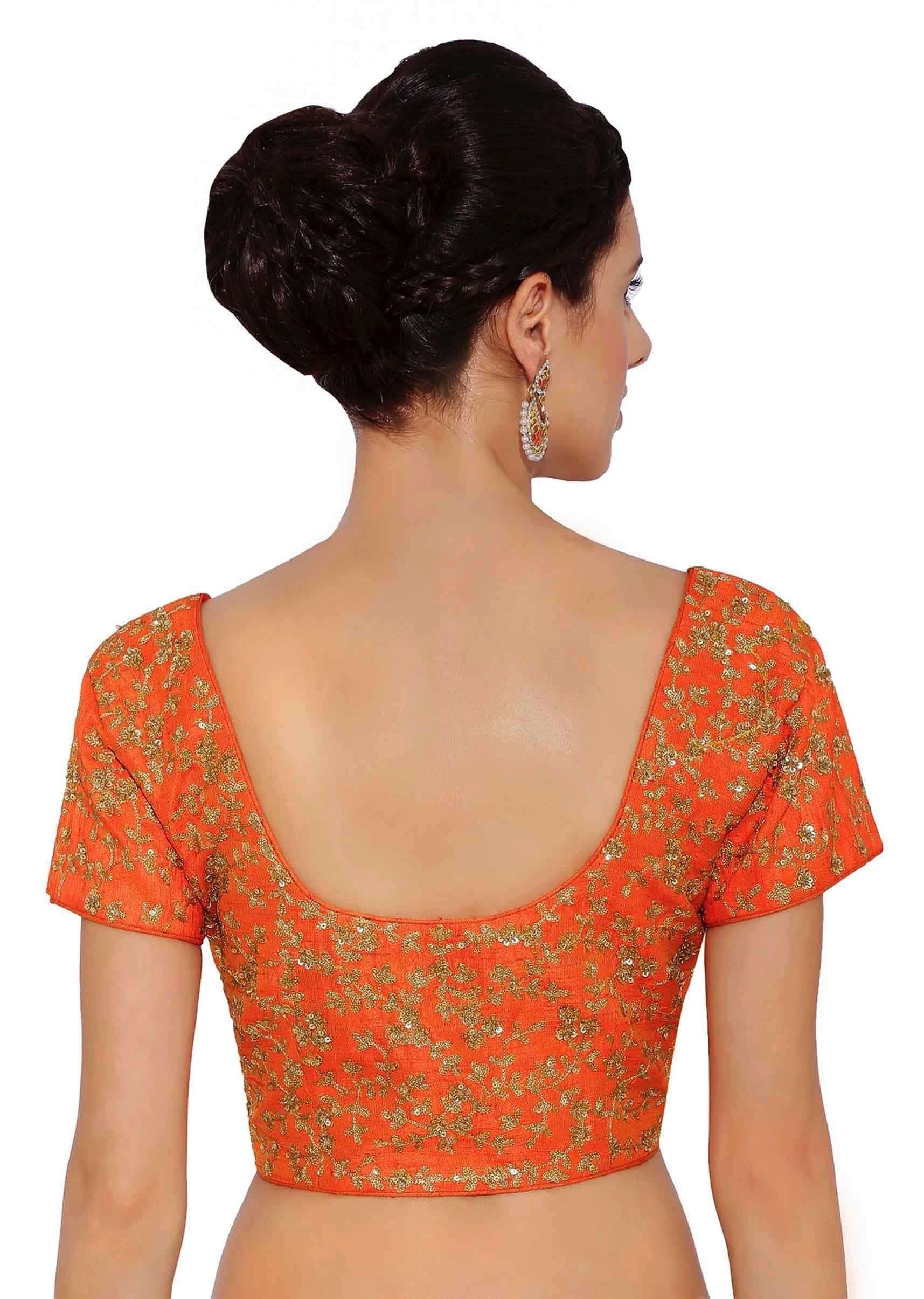 Orange Blouse In Raw Silk With Sequins Embroidery And Side Zip Online - Kalki Fashion - KALKI Fashion India
