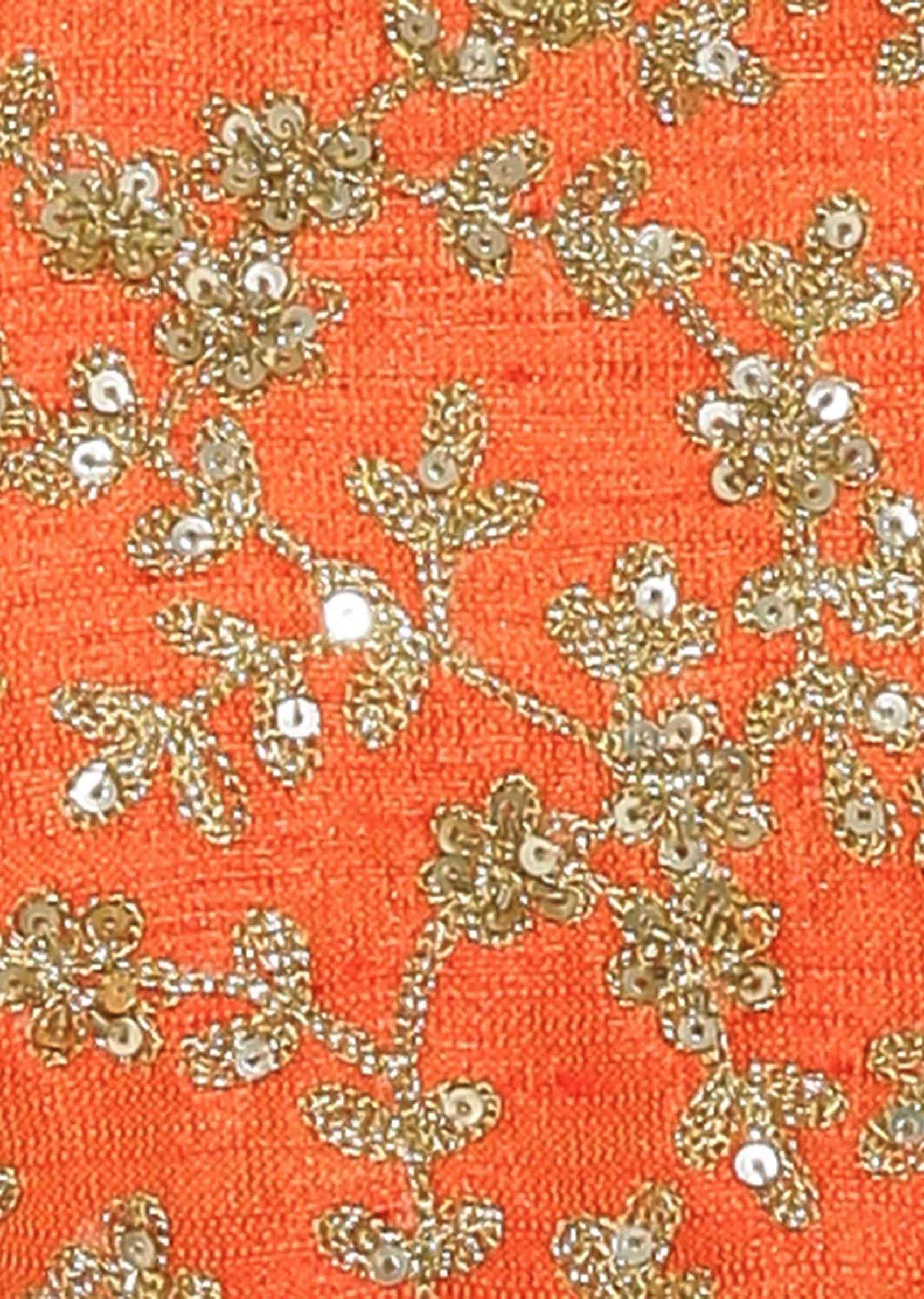 Orange Blouse In Raw Silk With Sequins Embroidery And Side Zip Online - Kalki Fashion - KALKI Fashion India