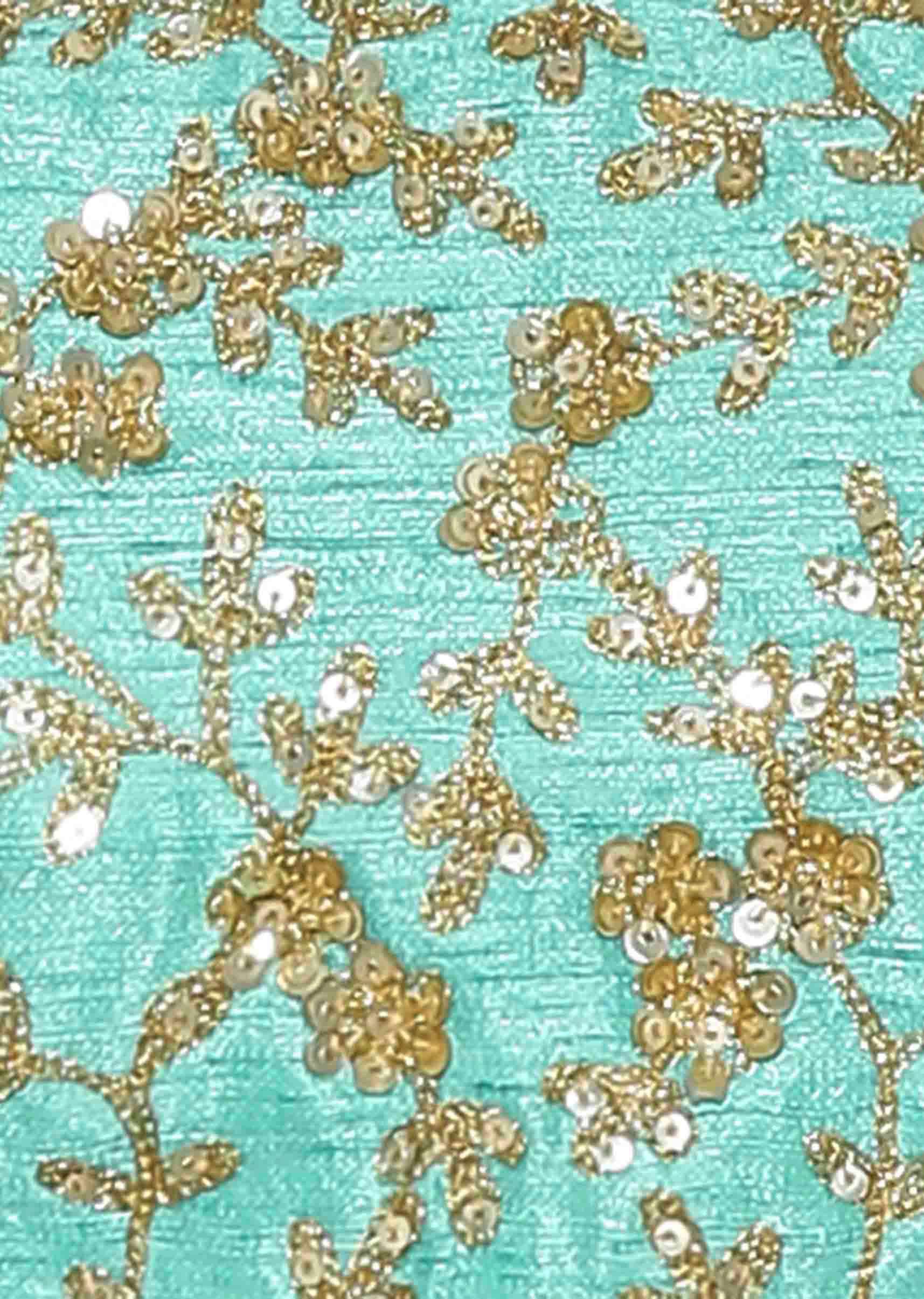 Sea Blue Blouse In Raw Silk With Sequins Embroidery And Side Zip Online - Kalki Fashion - KALKI Fashion India
