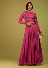kalki azalea pink crop top and lehenga in cotton-sg105644 2