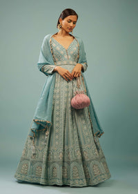 kalki cameo blue lucknowi anarkali suit in georgette-sg121566 2