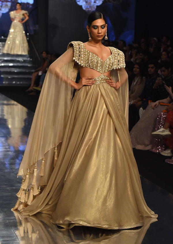 Champagne Gold Akasia Gown With Tassel Wing Cape Sleeves - NOOR 2022