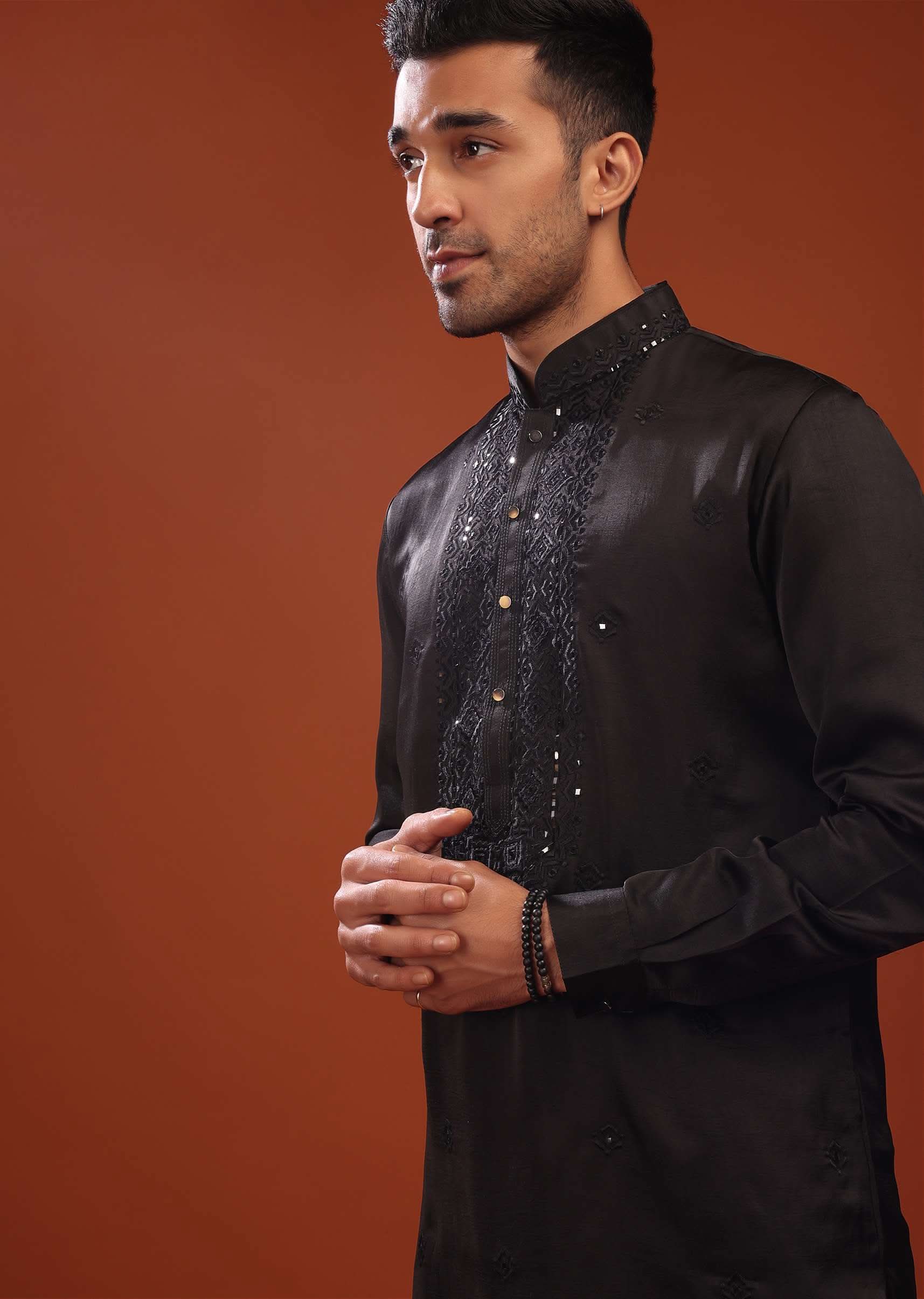 kalki jet black festive kurta in mini silk-sg116006 2