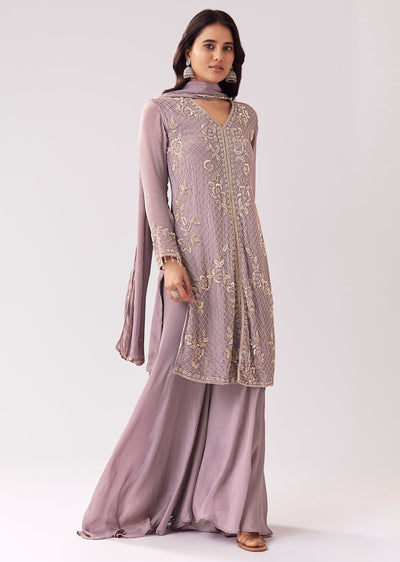 Lavender Palazzo Suit With Festive Embellishment