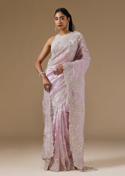 Lavender Tissue Saree With Cut Dana And Sequin Embroidered Border