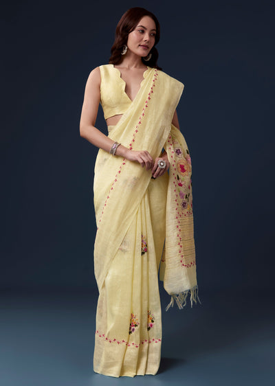 lemon-yellow-linen-saree-with-resham-thread-floral-embroidery-sg337718-1 b2334465-a9c0-41e8-bb99-caf7e1a5bf5f