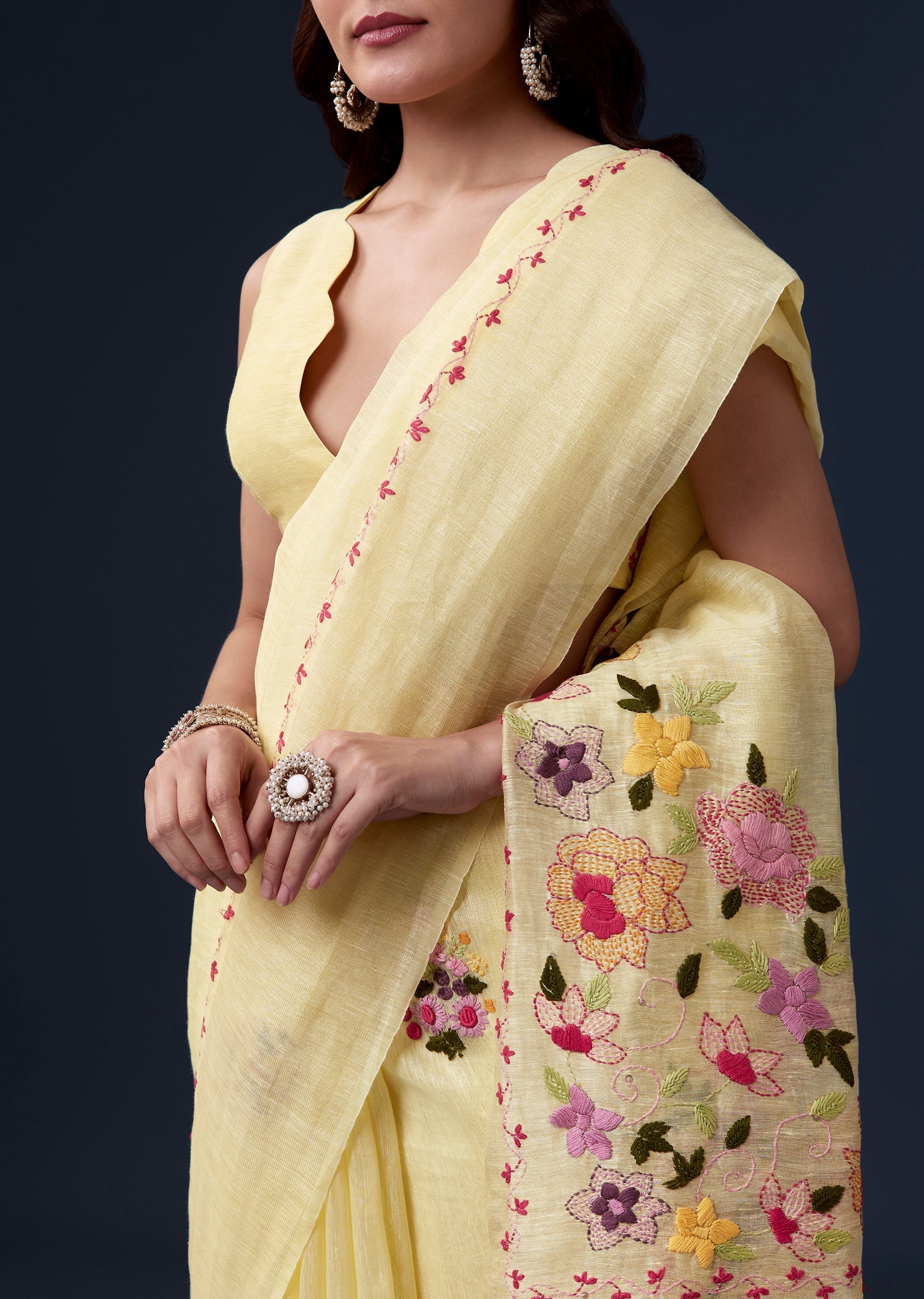 lemon-yellow-linen-saree-with-resham-thread-floral-embroidery-sg337718-2 999ec92d-406f-4dd6-81c8-c8124933835c