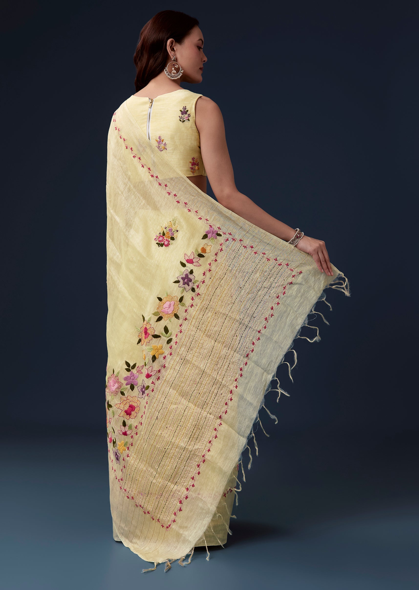 lemon-yellow-linen-saree-with-resham-thread-floral-embroidery-sg337718-4 8bdc32fc-d613-4c95-985a-a134851382de