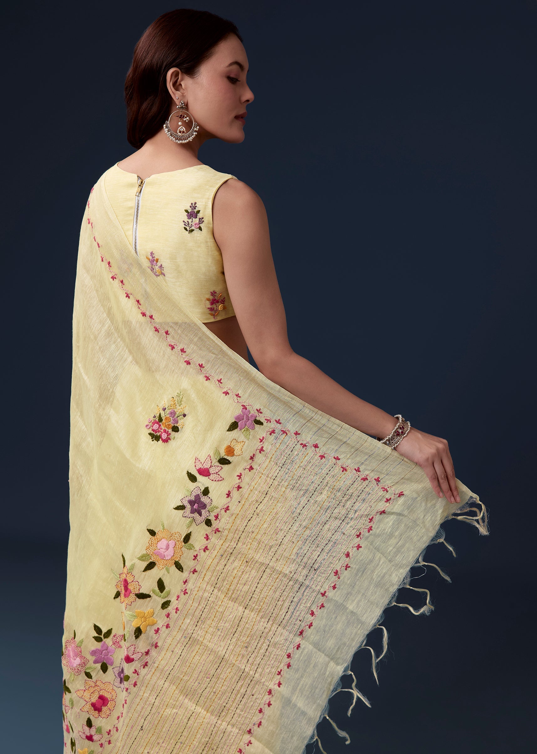 lemon-yellow-linen-saree-with-resham-thread-floral-embroidery-sg337718-6 45695f6d-dcc6-433e-ac07-46fde4f92761