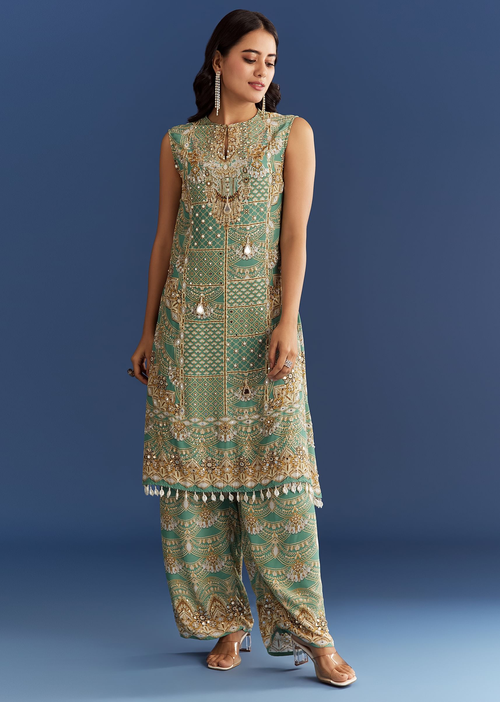 light-aqua-green-crepe-printed-kurta-pant-with-shell-tassels-sg313006-1
