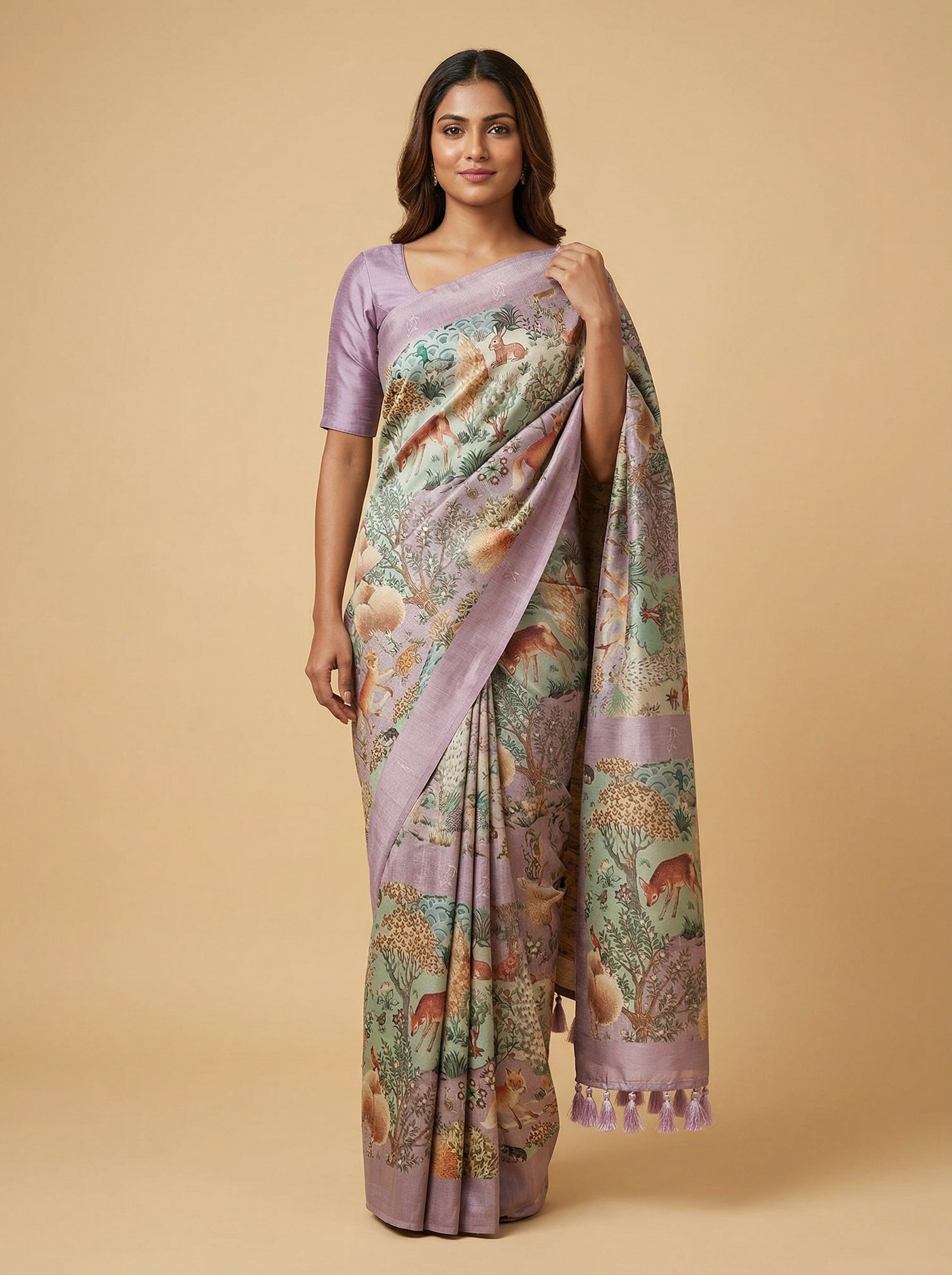 Buy Light Brown Printed Rustic Saree|KALKI Fashion India
