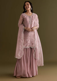 Light Lavender Tissue Kurta Sharara Set With Sequins And Cutdana Work