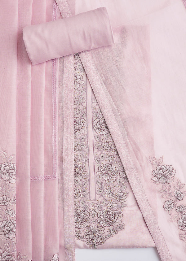 Light Pink Cotton Resham Thread Embroidered Dress Material Set