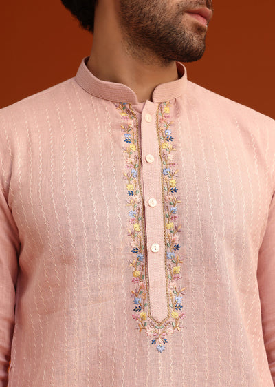 light pink hand embroidered kurta and pant set-sg273200 6