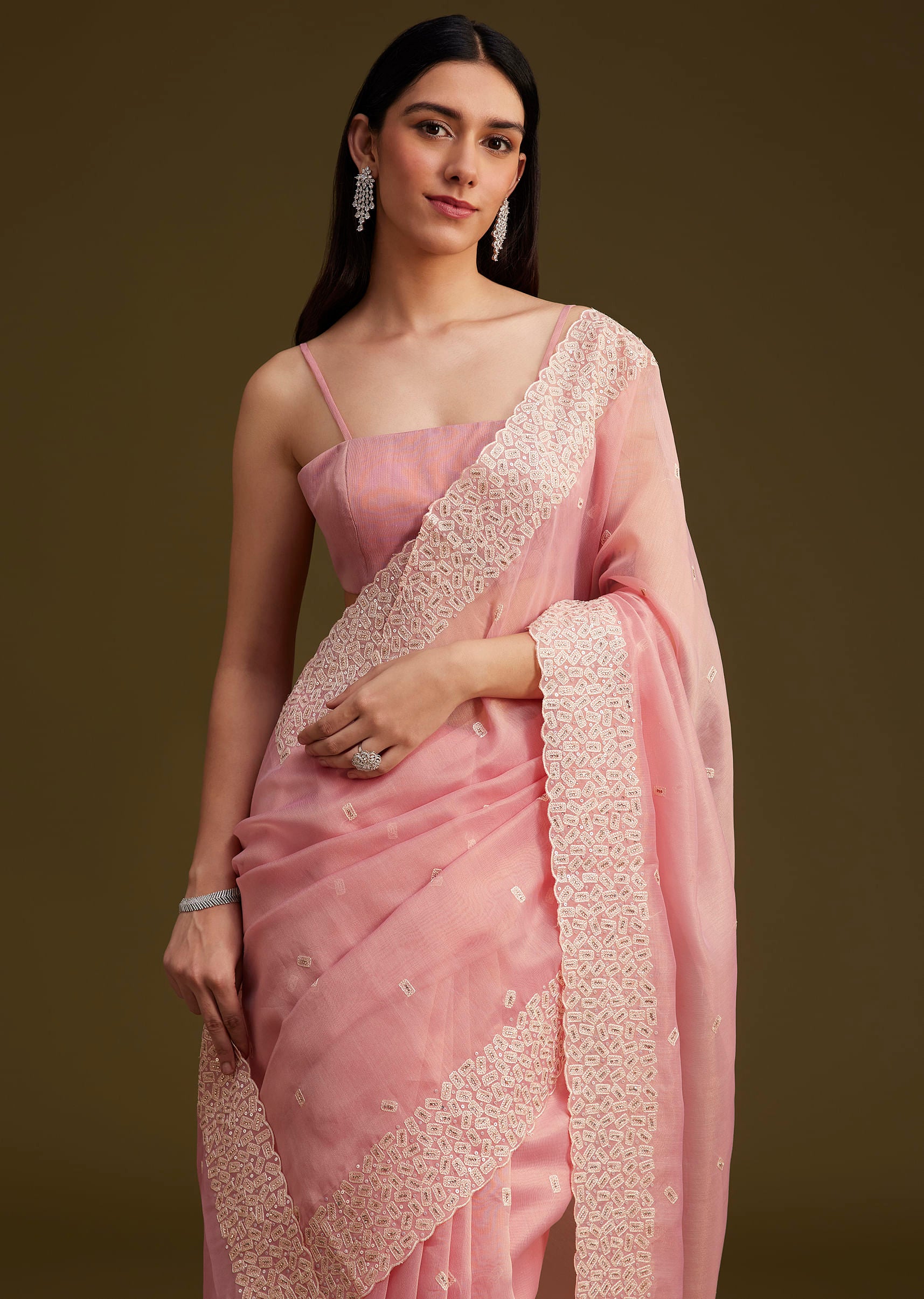 light pink tissue sequin and resham thread work saree-sg281765 13