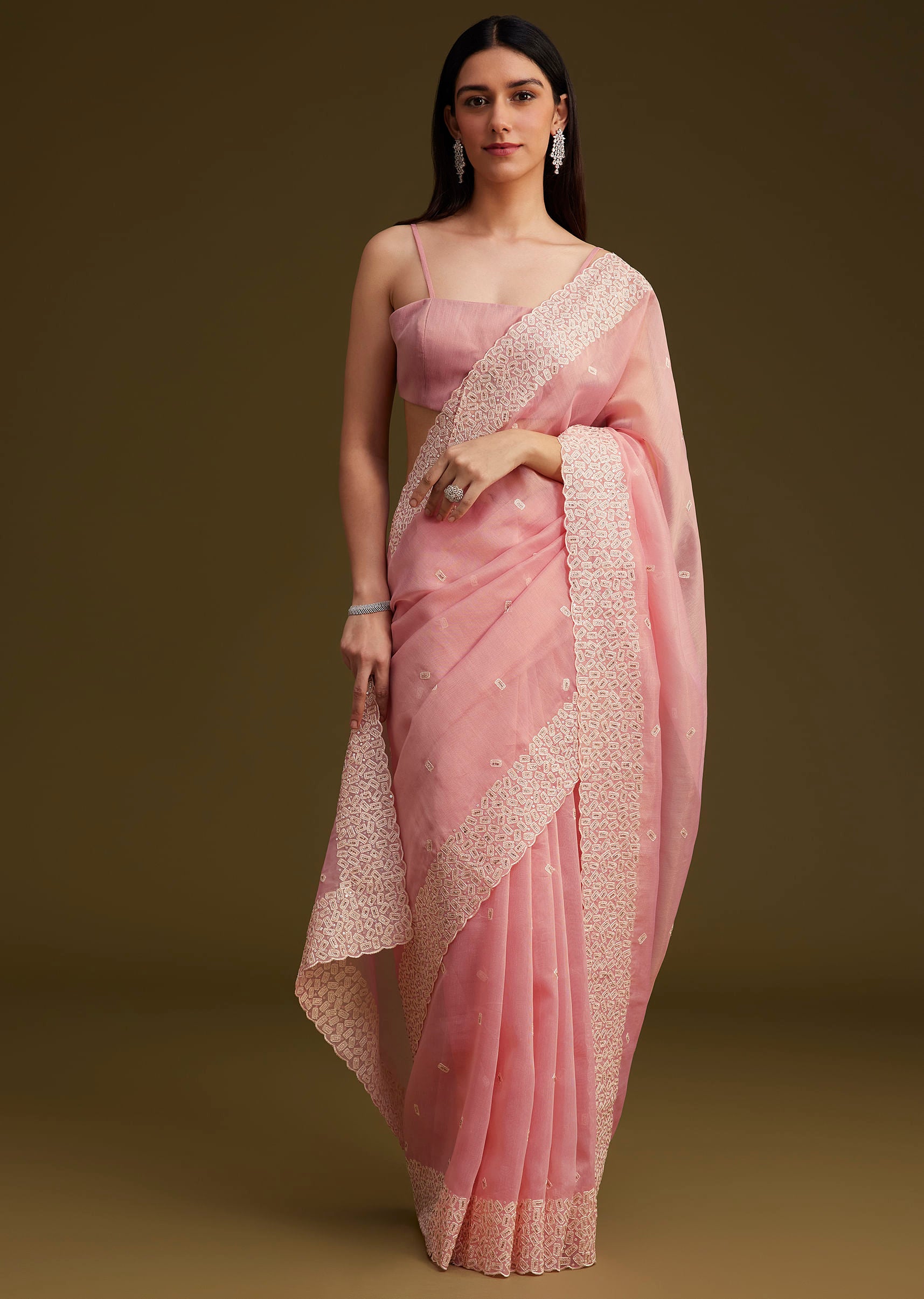 light pink tissue sequin and resham thread work saree-sg281765 15