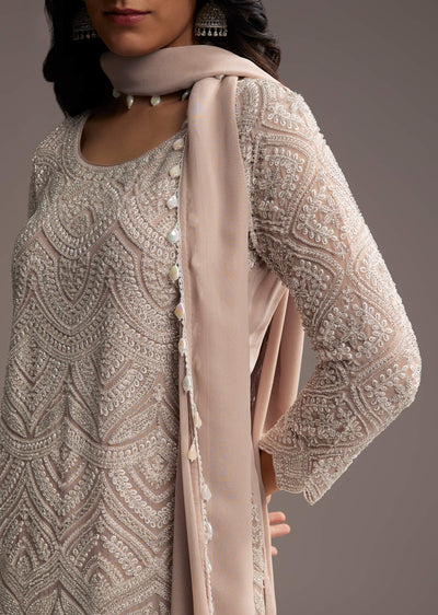 Lilac Purple Georgette Kurta Set With Beads Work