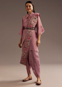 Lilac Zardosi Motif Kurta Dupatta Belt Set