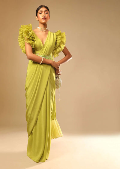lime-green-saree-in-georgette-with-elaborate-ruffle-sleeved-crop-top-and-heavy-stone-embroidered-belt-online-kalki-fashion-m001at385y-sg73173 2