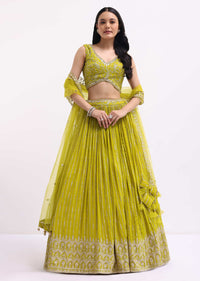Lime Green Embroidered Georgette Lehenga Choli Set