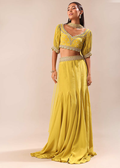 lime yellow hand embroidered skirt and blouse set-sg218219 1 9e813e8a-d4a4-44e9-906d-ee7a658cb624