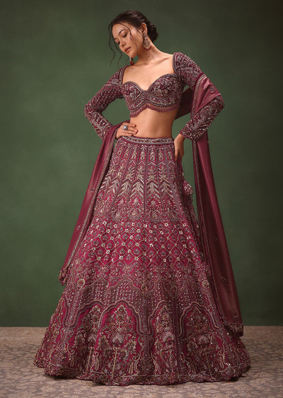 magenta embroidered bridal lehenga with full sleeves blouse-sg278666 8