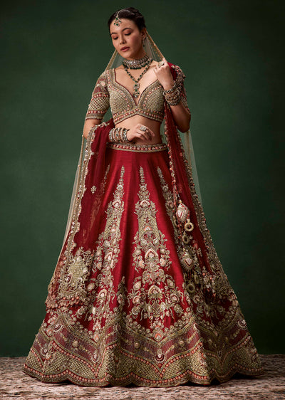 maroon-bridal-lehenga-set-in-raw-silk-with-two-dupattas-sg348229-1