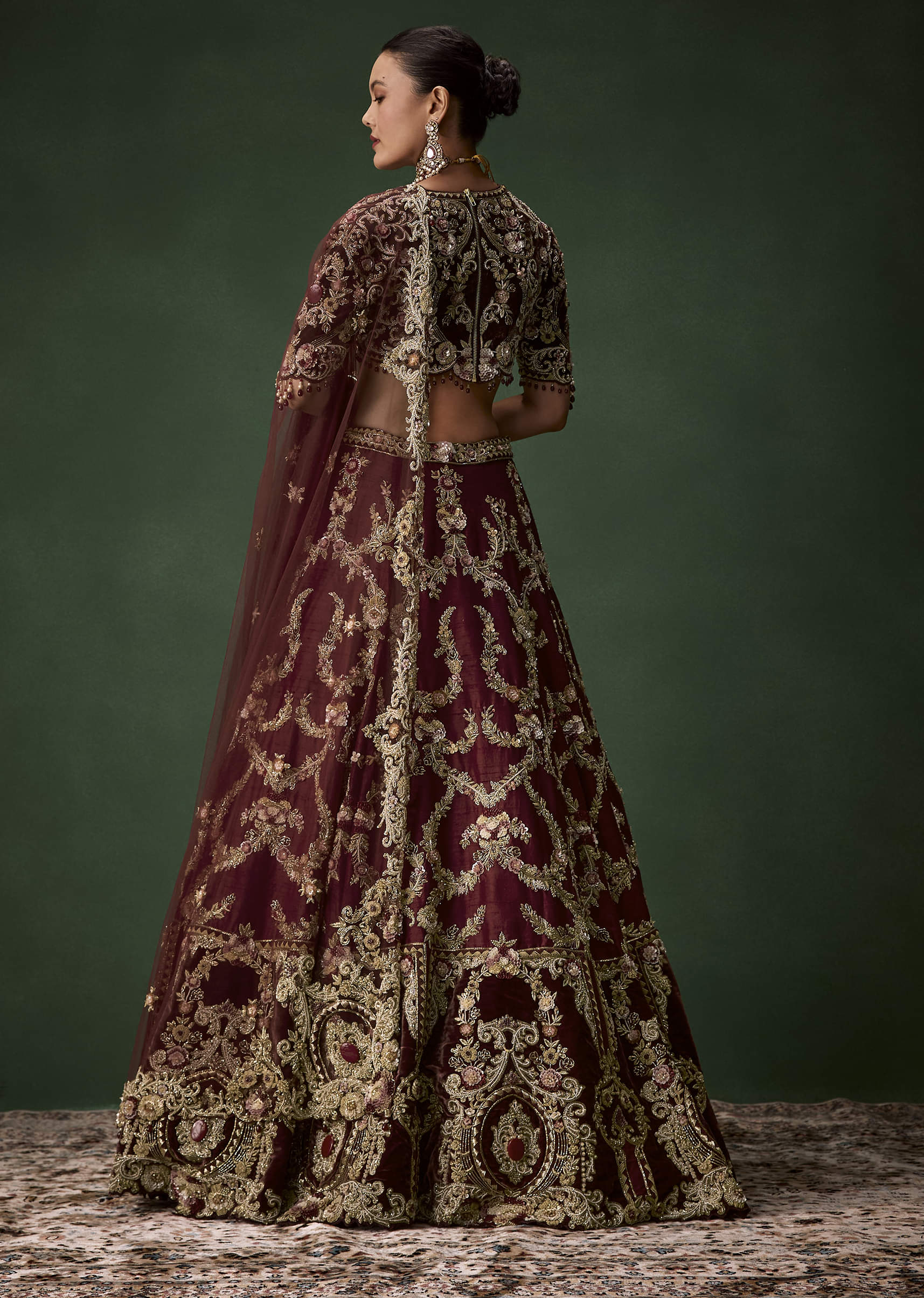 maroon-bridal-silk-zardozi-lehenga-set-with-two-dupattas-sg361532-2