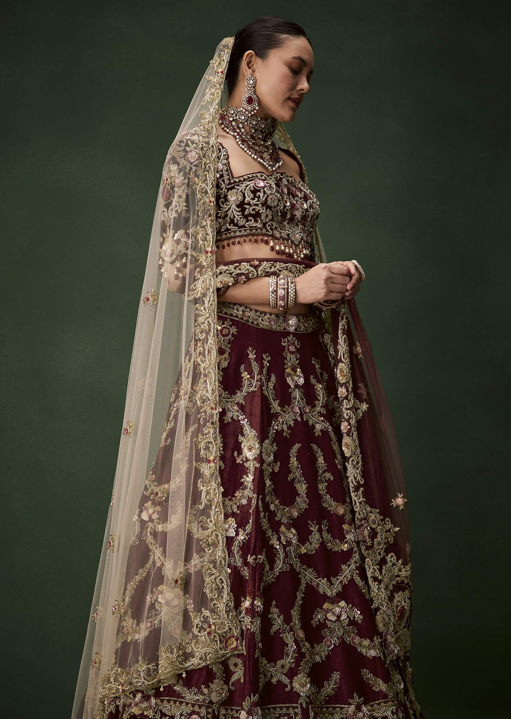maroon-bridal-silk-zardozi-lehenga-set-with-two-dupattas-sg361532-5