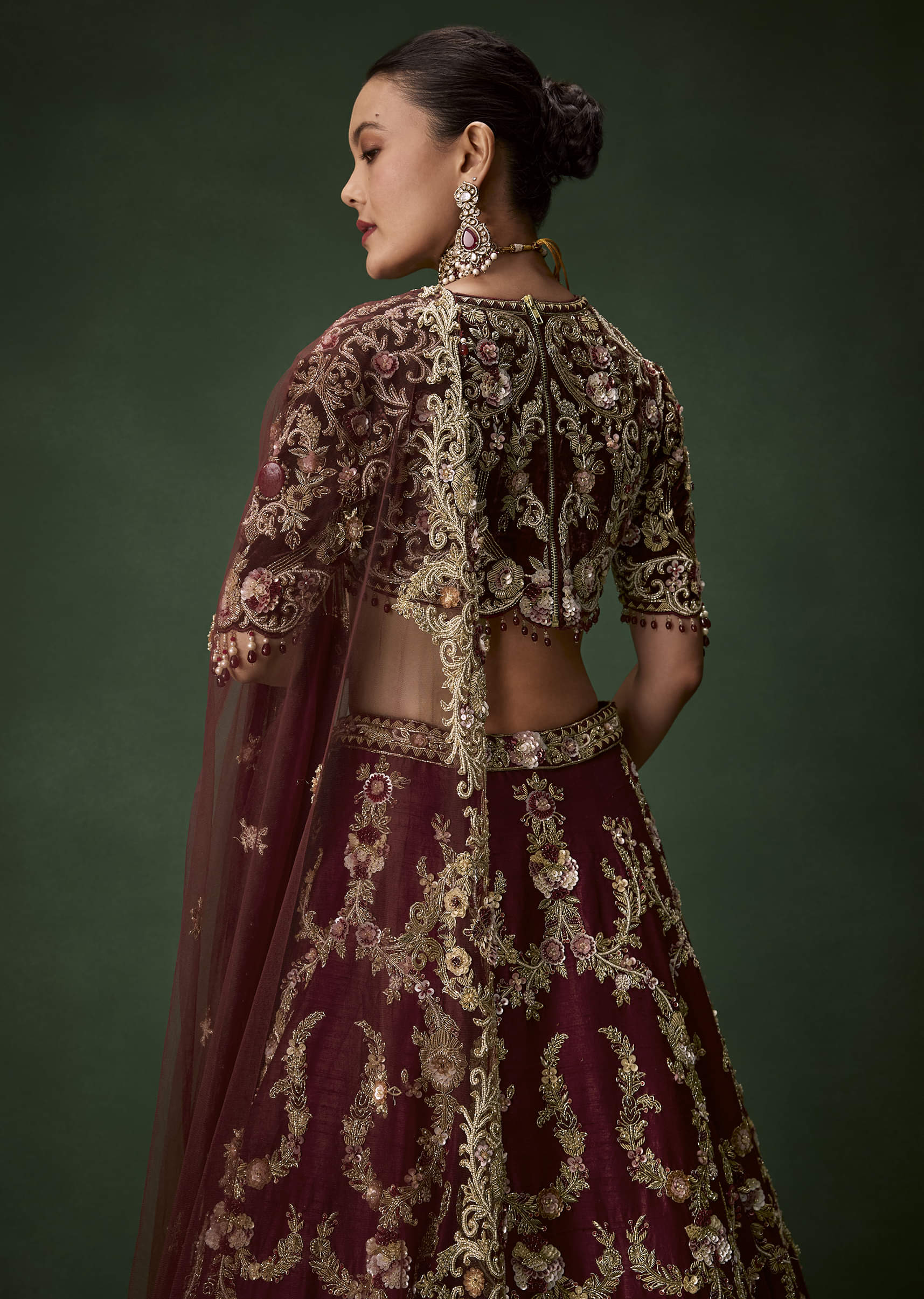maroon-bridal-silk-zardozi-lehenga-set-with-two-dupattas-sg361532-6