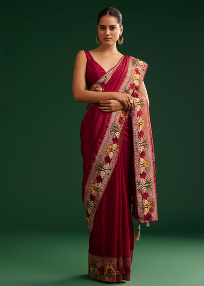 maroon-georgette-saree-with-zari-and-multicolour-thread-accents-sg292691-1
