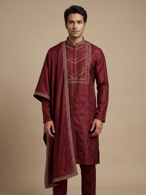 Maroon Heritage Kurta Set
