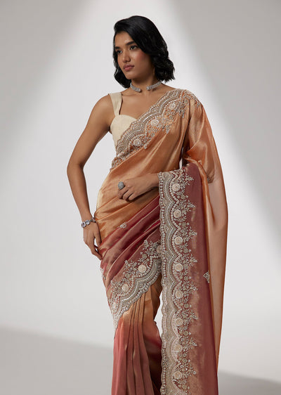 Maroon Ombre Tissue Saree with Sequin and Cutdana Embroidery
