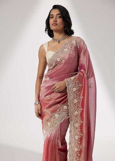Maroon Tissue Saree with Sequin and Cutdana Embroidery