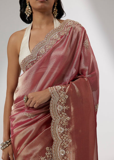 Maroon Tissue Sequin And Cutdana Embroidered Saree