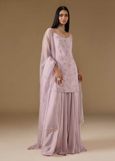 Mauve Embroidered Sharara Suit Set