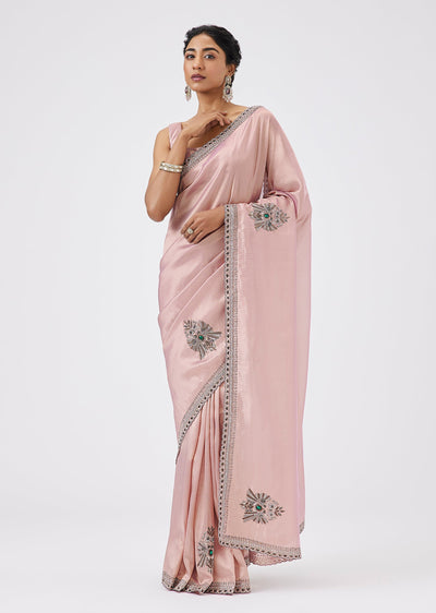 Mauve Tissue Saree With Scattered Embroidery