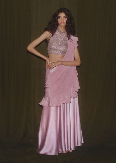 mauve pink satin skirt with taupe-m001demetr01y-sg86584 7